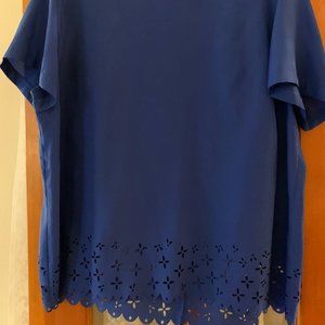 Silky Blue J. Crew Blouse with Scalloped Edge